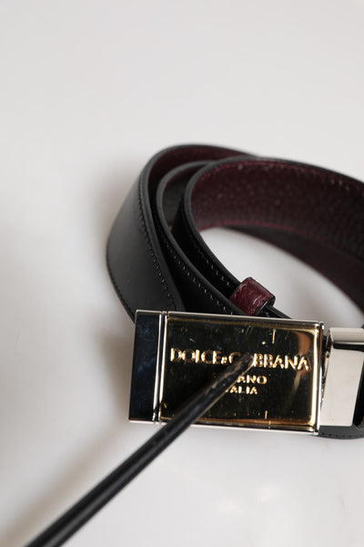 Dolce & Gabbana Black Brown Leather Metal Buckle Reversible Belt