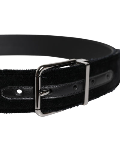Dolce & Gabbana Black Cotton Silver Tone Metal Buckle Belt