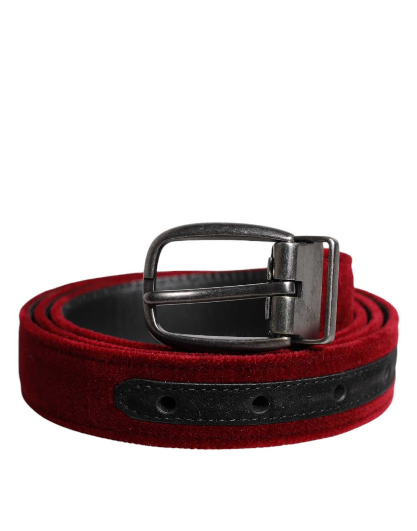 Dolce & Gabbana Red Velvet Black Metal Buckle Logo Belt