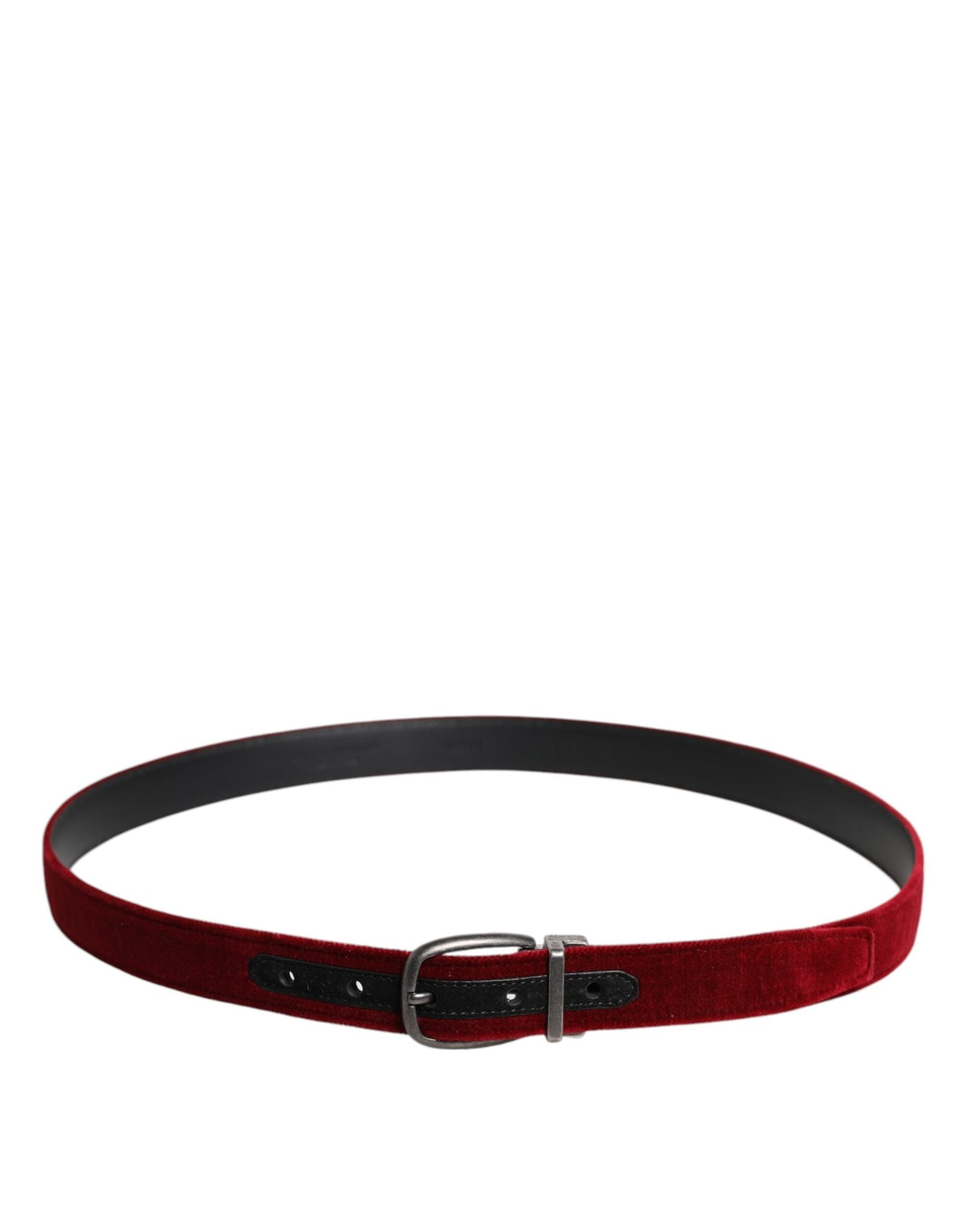 Dolce & Gabbana Red Velvet Black Metal Buckle Logo Belt