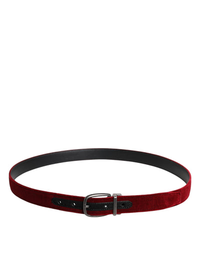 Dolce & Gabbana Red Velvet Black Metal Buckle Logo Belt