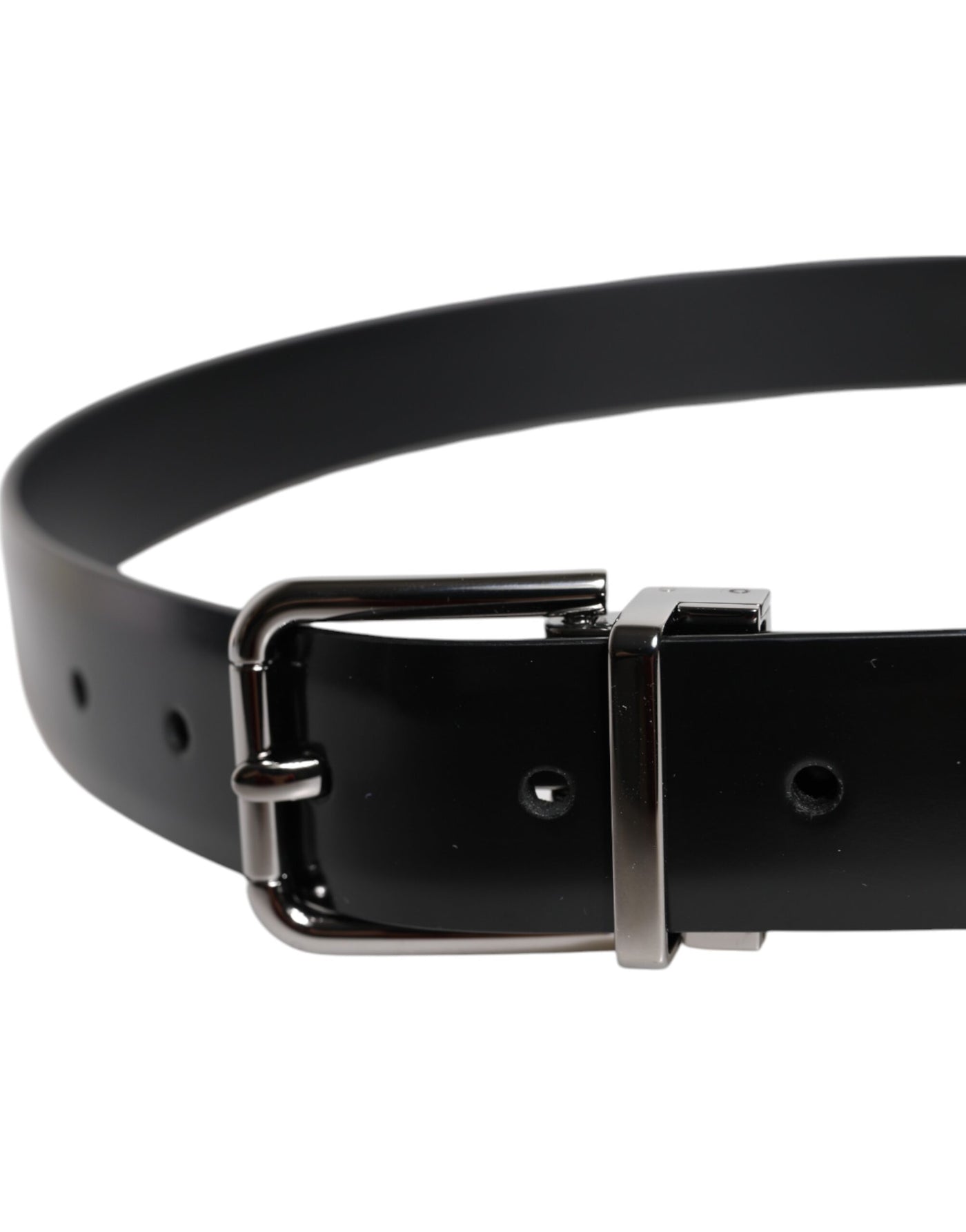 Dolce & Gabbana Black Shiny Leather Silver Metal Buckle Belt