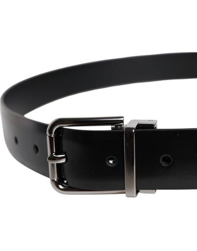 Dolce & Gabbana Black Shiny Leather Silver Metal Buckle Belt