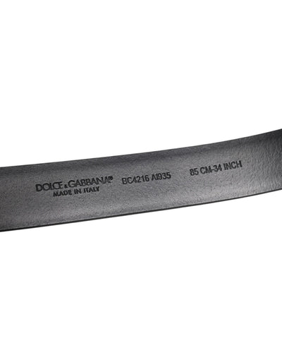 Dolce & Gabbana Black Shiny Leather Silver Metal Buckle Belt