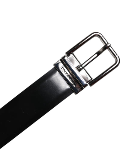 Dolce & Gabbana Black Shiny Leather Silver Metal Buckle Belt