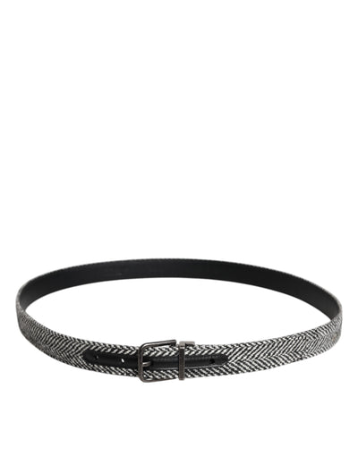 Dolce & Gabbana Black White Silver Tone Metal Buckle Belt