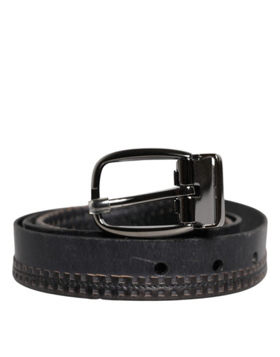 Dolce & Gabbana Black Leather Silver Tone Metal Buckle Belt