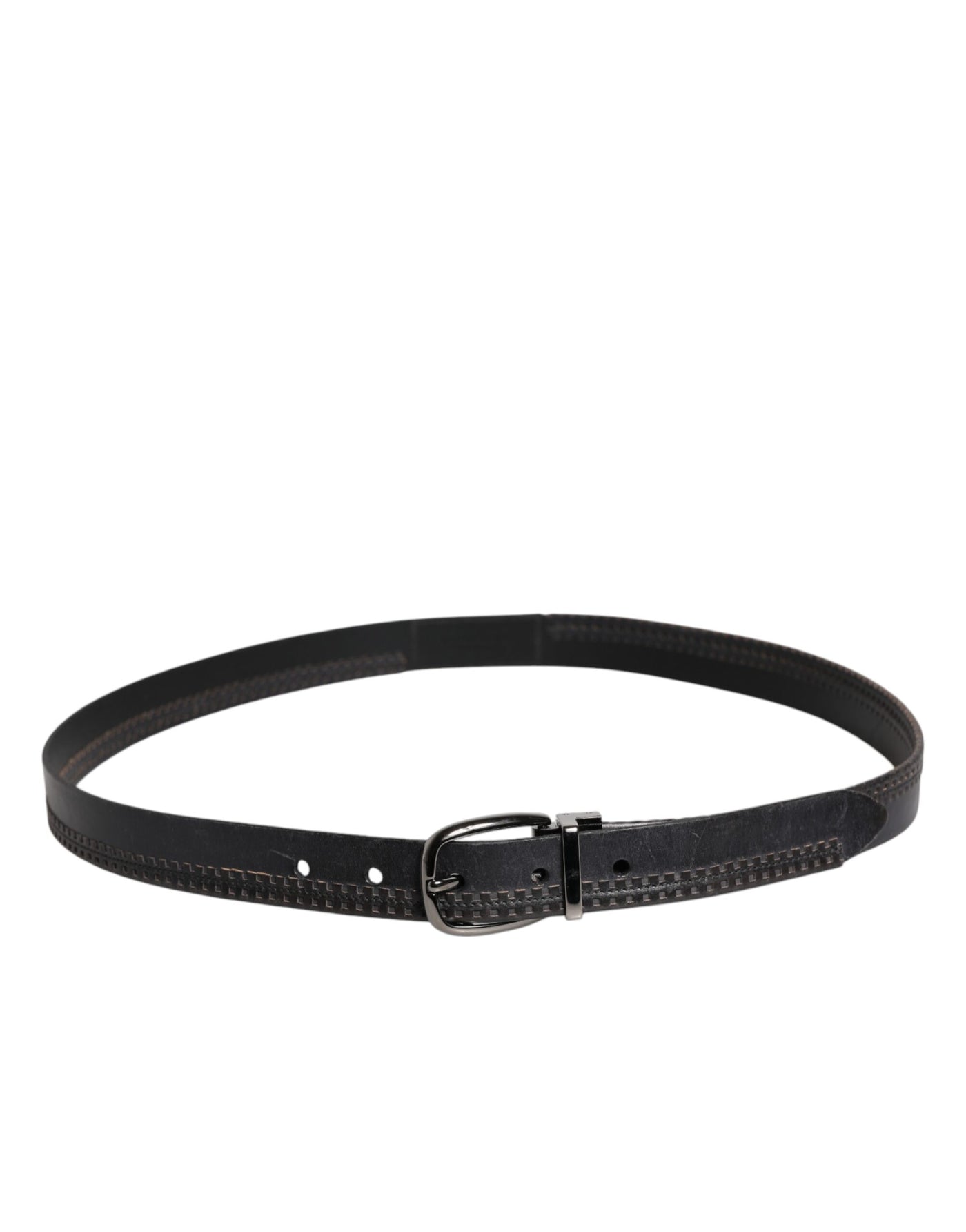 Dolce & Gabbana Black Leather Silver Tone Metal Buckle Belt
