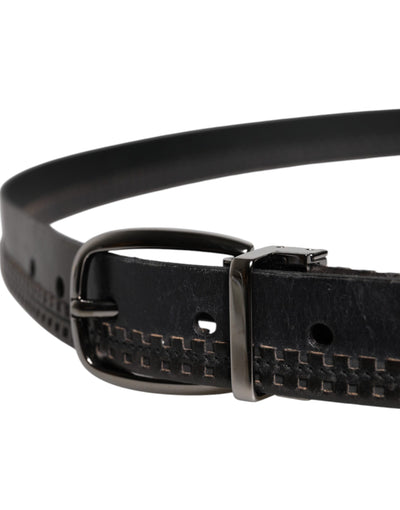 Dolce & Gabbana Black Leather Silver Tone Metal Buckle Belt