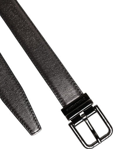 Dolce & Gabbana Black Leather Classic Metal Logo Buckle Belt