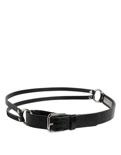 Dolce & Gabbana Black Exotic Leather Metal Logo Buckle Belt