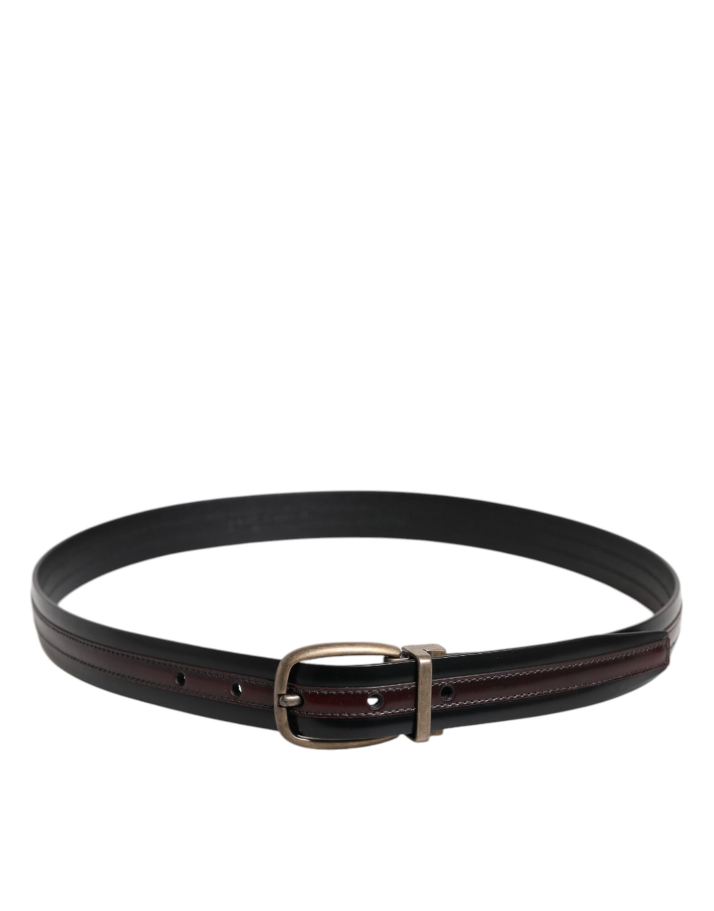 Dolce & Gabbana Black Burgundy Calfskin Metal Logo Buckle Belt