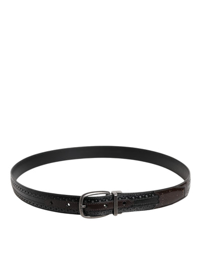 Dolce & Gabbana Black Brown Leather Classic Metal Buckle Belt