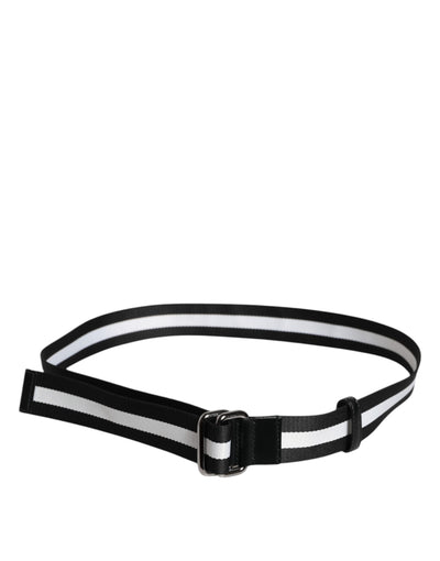 Dolce & Gabbana Black Yellow Logo Striped Metal Buckle Belt