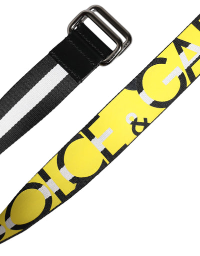 Dolce & Gabbana Black Yellow Logo Striped Metal Buckle Belt