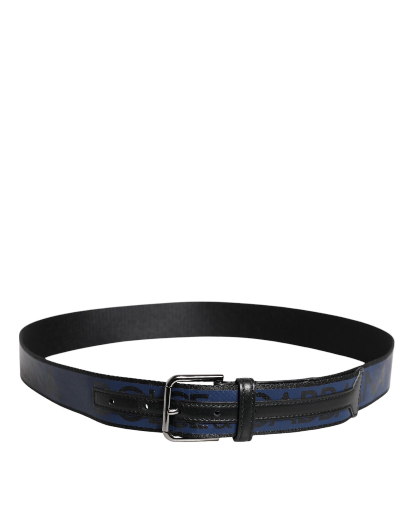 Dolce & Gabbana Black Blue Polyester Printed Metal Buckle Belt