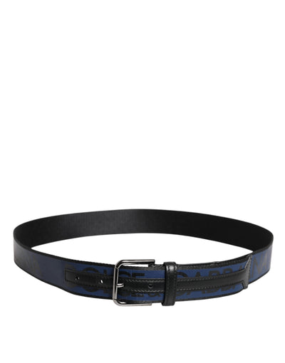 Dolce & Gabbana Black Blue Polyester Printed Metal Buckle Belt