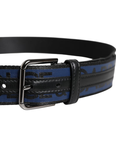 Dolce & Gabbana Black Blue Polyester Printed Metal Buckle Belt