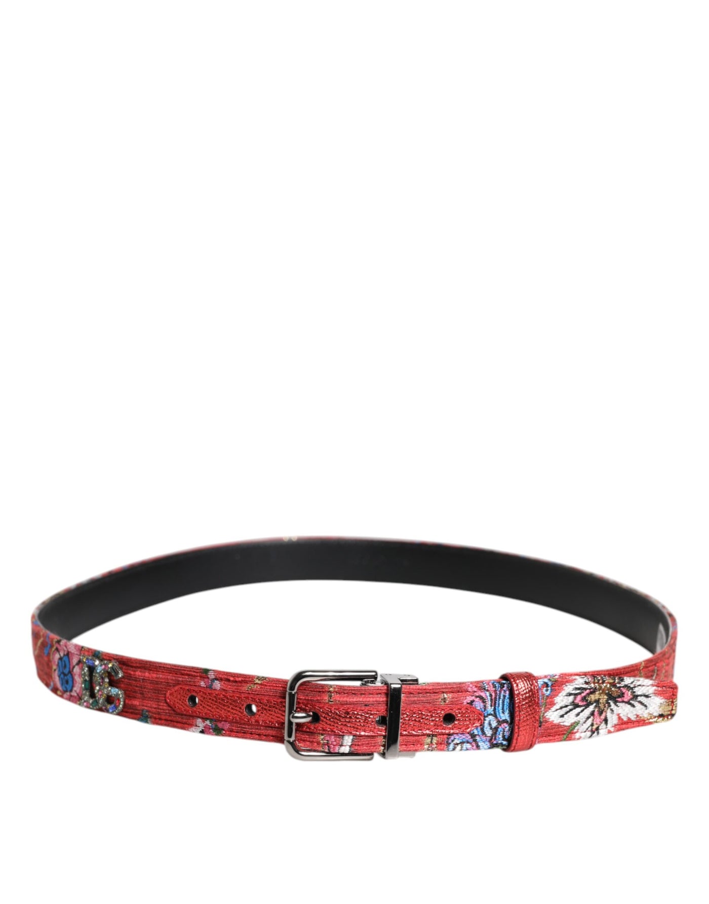 Dolce & Gabbana Red Floral DG Embellished Metal Buckle Belt