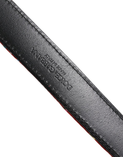 Dolce & Gabbana Red Floral DG Embellished Metal Buckle Belt