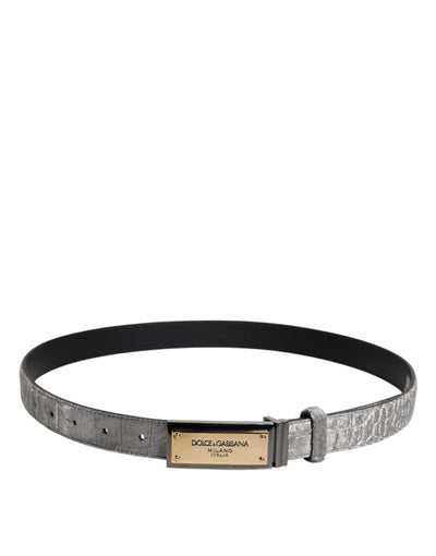 Dolce & Gabbana Silver Classic Gold Logo Plaque Buckle Belt