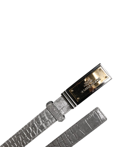 Dolce & Gabbana Silver Classic Gold Logo Plaque Buckle Belt