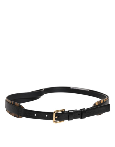 Dolce & Gabbana Black Leopard Classic Gold Metal Buckle Belt