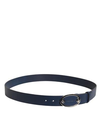 Dolce & Gabbana Blue Leather Classic Metal Logo Buckle Belt