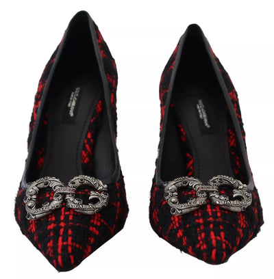 Dolce & Gabbana Red Black Tweed DG Amore Heels Pumps Shoes