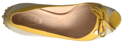 Tod's Yellow Off White Peep Toe Heels Pumps Shoes