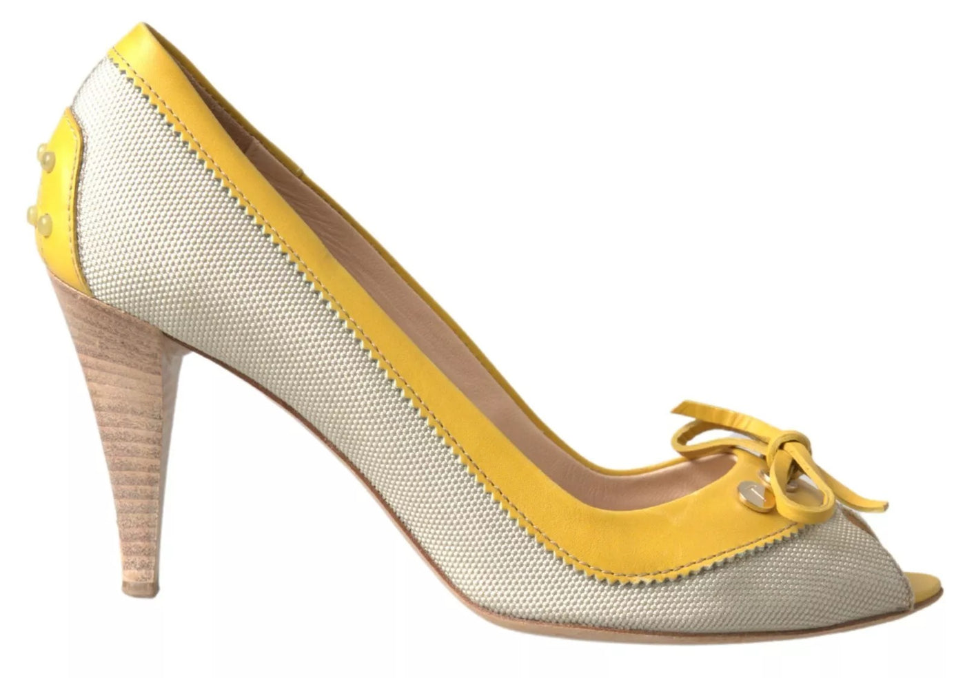 Tod's Yellow Off White Peep Toe Heels Pumps Shoes