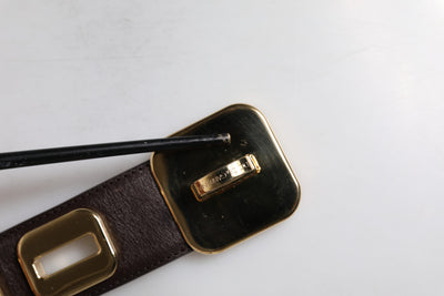Dolce & Gabbana Dark Brown Leather Gold Rotating Buckle Belt
