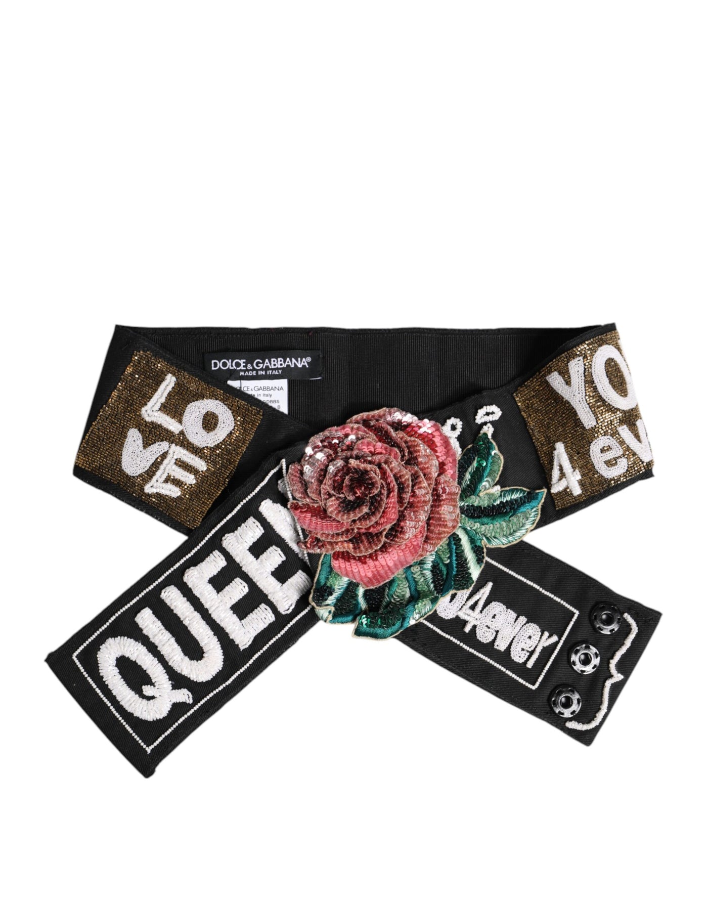Dolce & Gabbana Black Stretch Multicolor Embellished Waist Belt