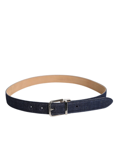 Dolce & Gabbana Blue Denim Silver Logo Metal Waist Buckle Belt