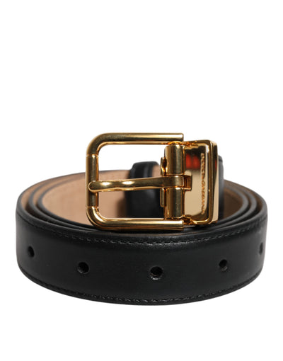 Dolce & Gabbana Black Leather Logo Metal Waist Buckle Belt