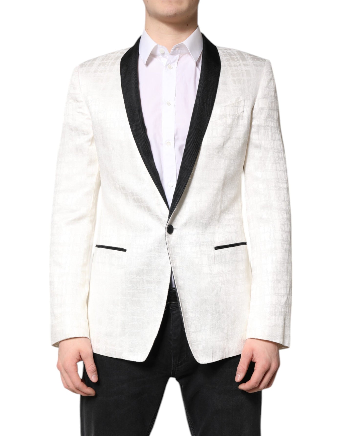 Dolce & Gabbana White Black Single Breasted Coat Blazer Suit