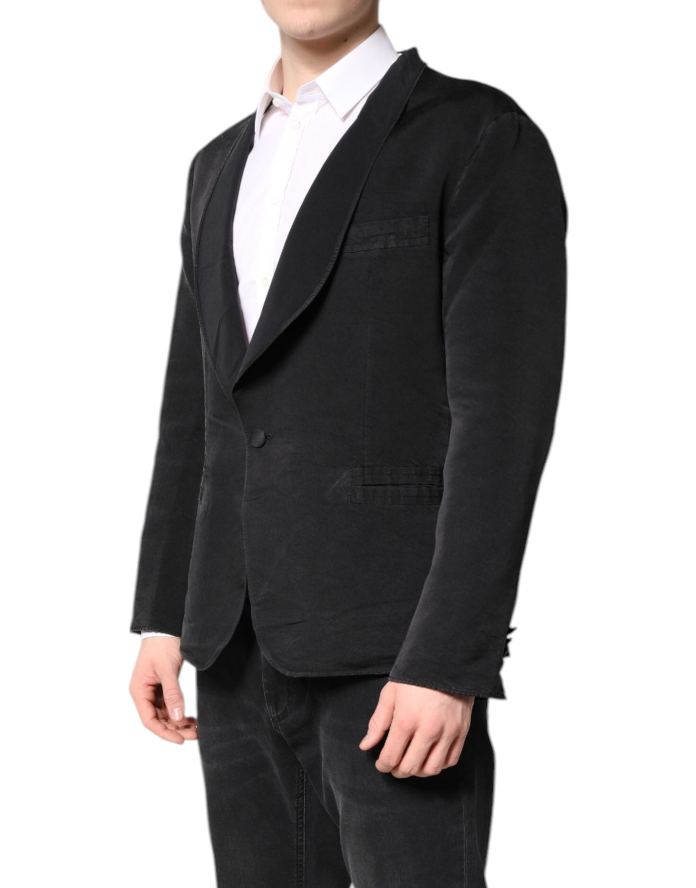 Dolce & Gabbana Black Silk Single Breasted Coat Blazer Suit