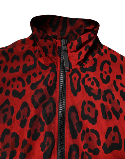 Dolce & Gabbana Red Leopard Nylon Bomber Full Zip Jacket