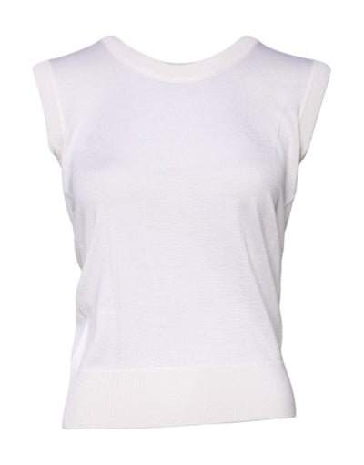 Dolce & Gabbana White Sleeveless Cashmere Round Neck Tank Top