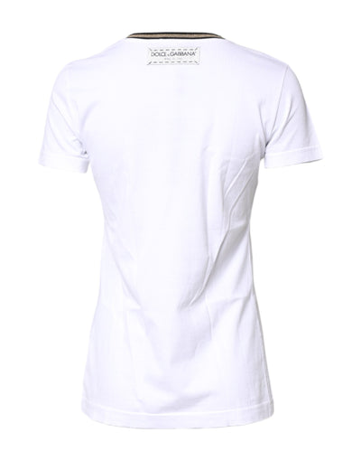 Dolce & Gabbana White Graphic Print Cotton Crew Neck T-shirt