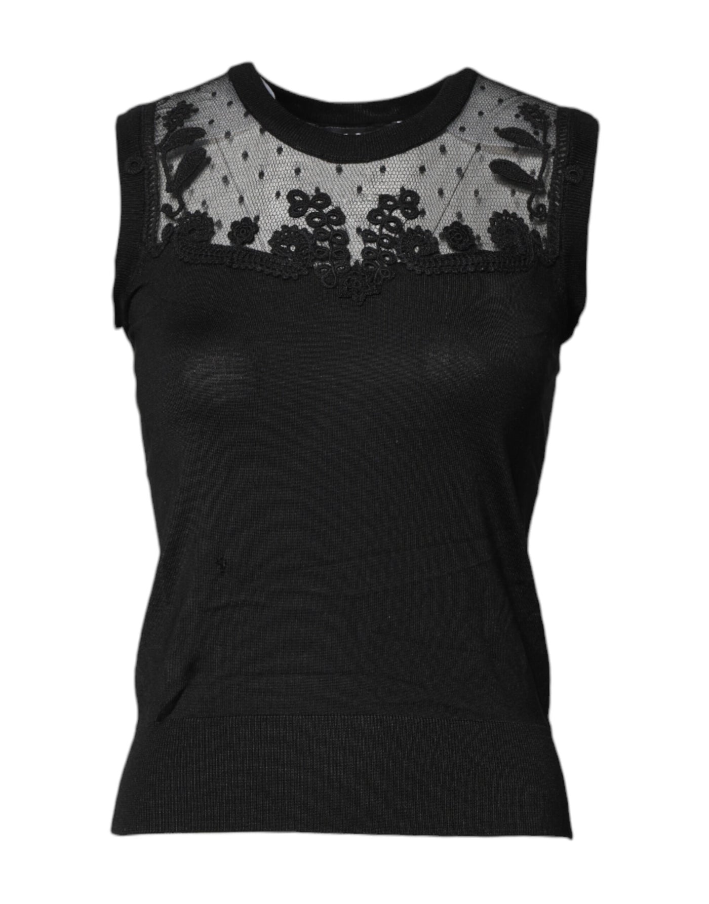 Dolce & Gabbana Black Lace Sheer Crew Neck Sleeveless Top