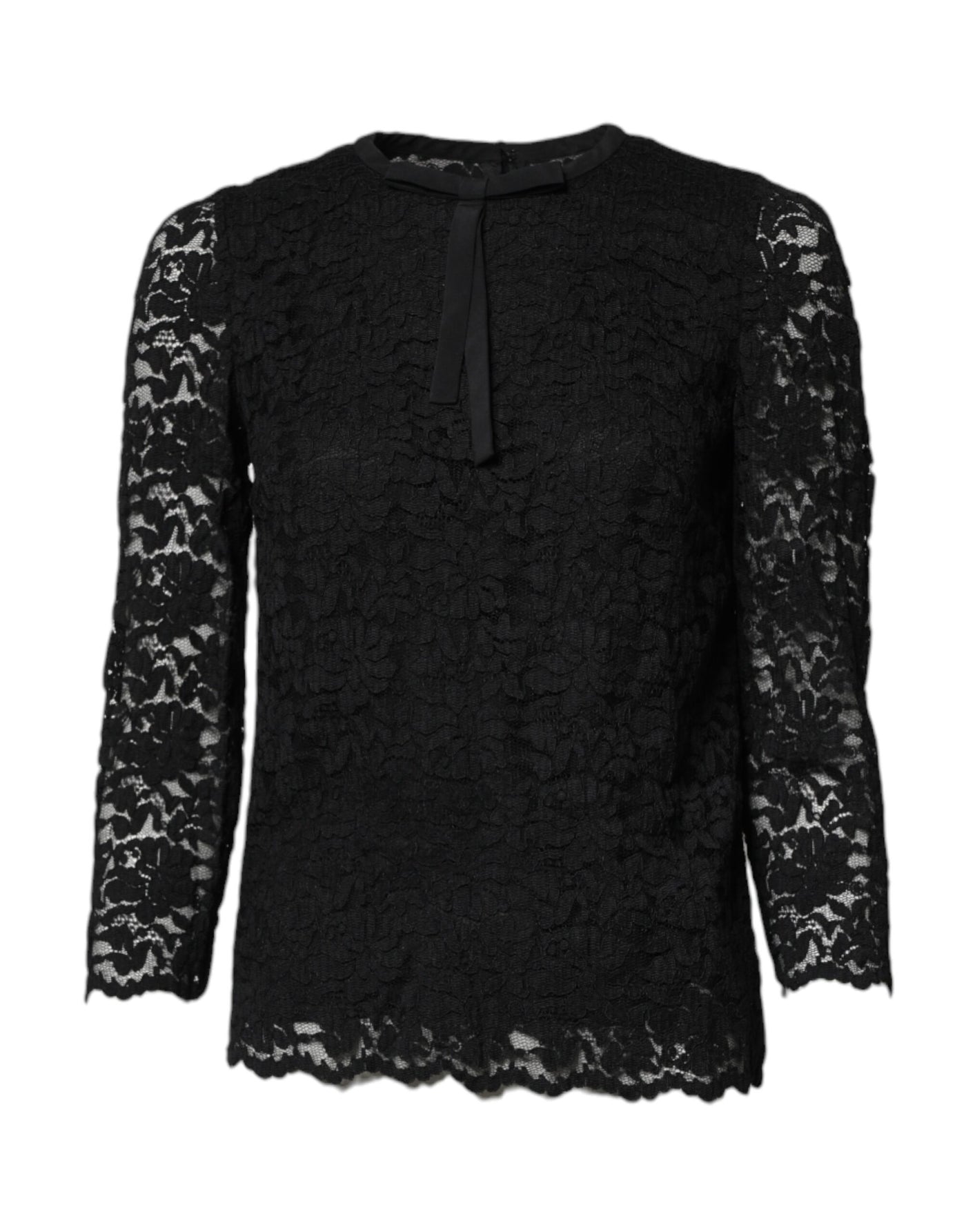 Dolce & Gabbana Black Lace STAFF Crew Neck Long Sleeves Top