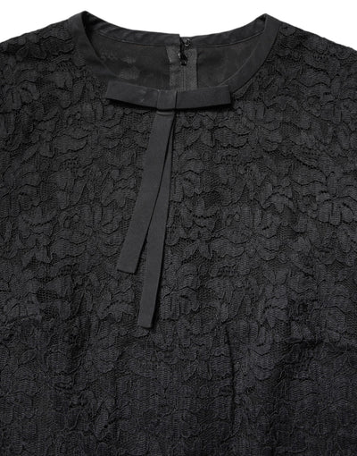 Dolce & Gabbana Black Lace STAFF Crew Neck Long Sleeves Top