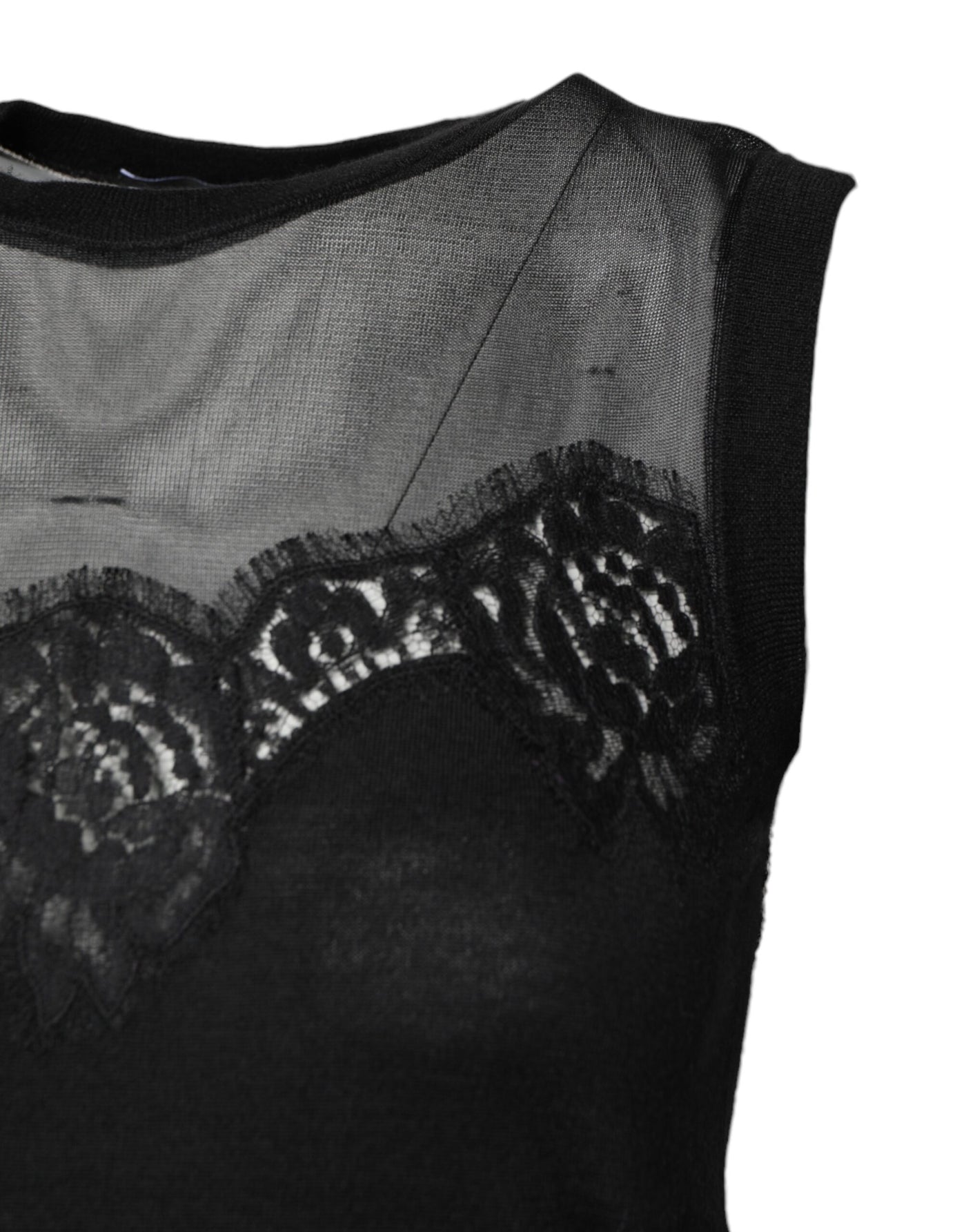 Dolce & Gabbana Black Lace Sheer Crew Neck Sleeveless Top