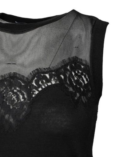 Dolce & Gabbana Black Lace Sheer Crew Neck Sleeveless Top
