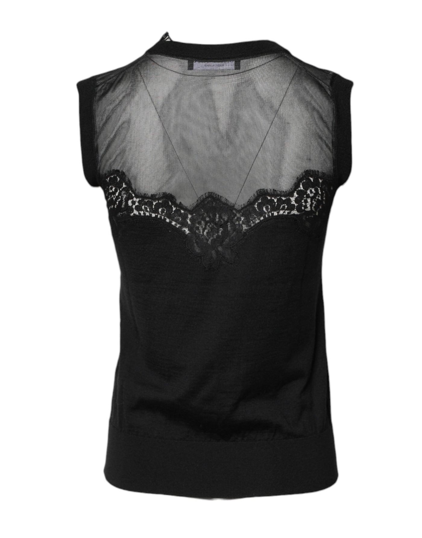 Dolce & Gabbana Black Lace Sheer Crew Neck Sleeveless Top