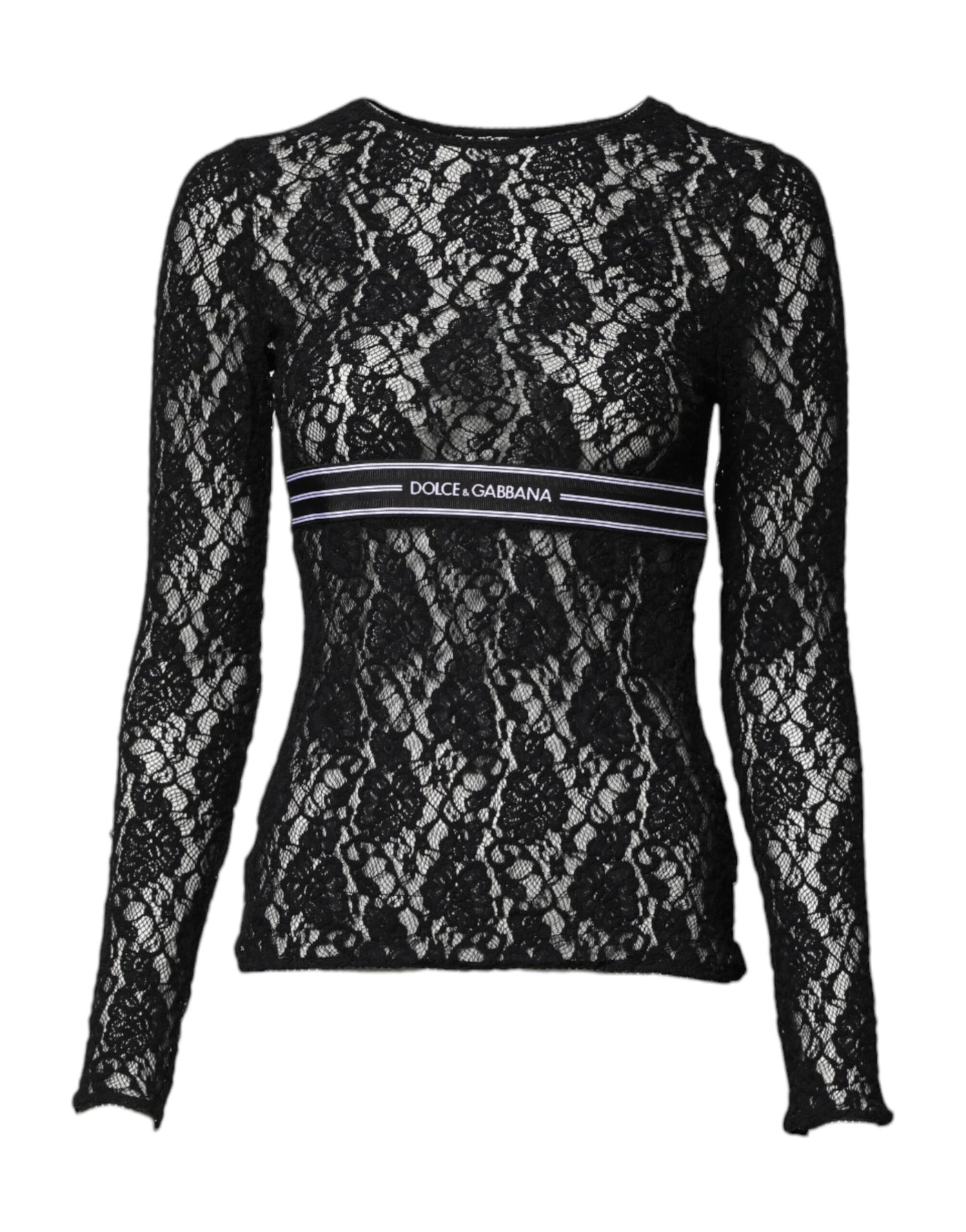 Dolce & Gabbana Black Floral Lace Long Sleeves Pullover Top