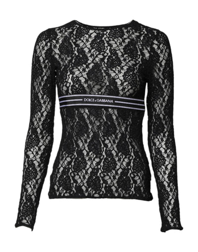 Dolce & Gabbana Black Floral Lace Long Sleeves Pullover Top