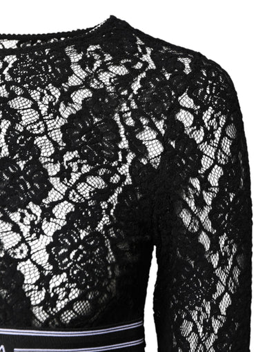 Dolce & Gabbana Black Floral Lace Long Sleeves Pullover Top