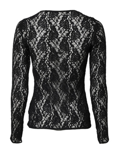 Dolce & Gabbana Black Floral Lace Long Sleeves Pullover Top